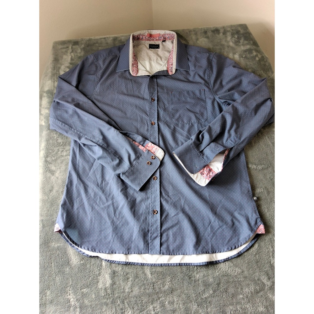 7 Diamonds Men XL Blue Micro Dot 4Way Stretch Button Down Shirt Buckle Exclusive